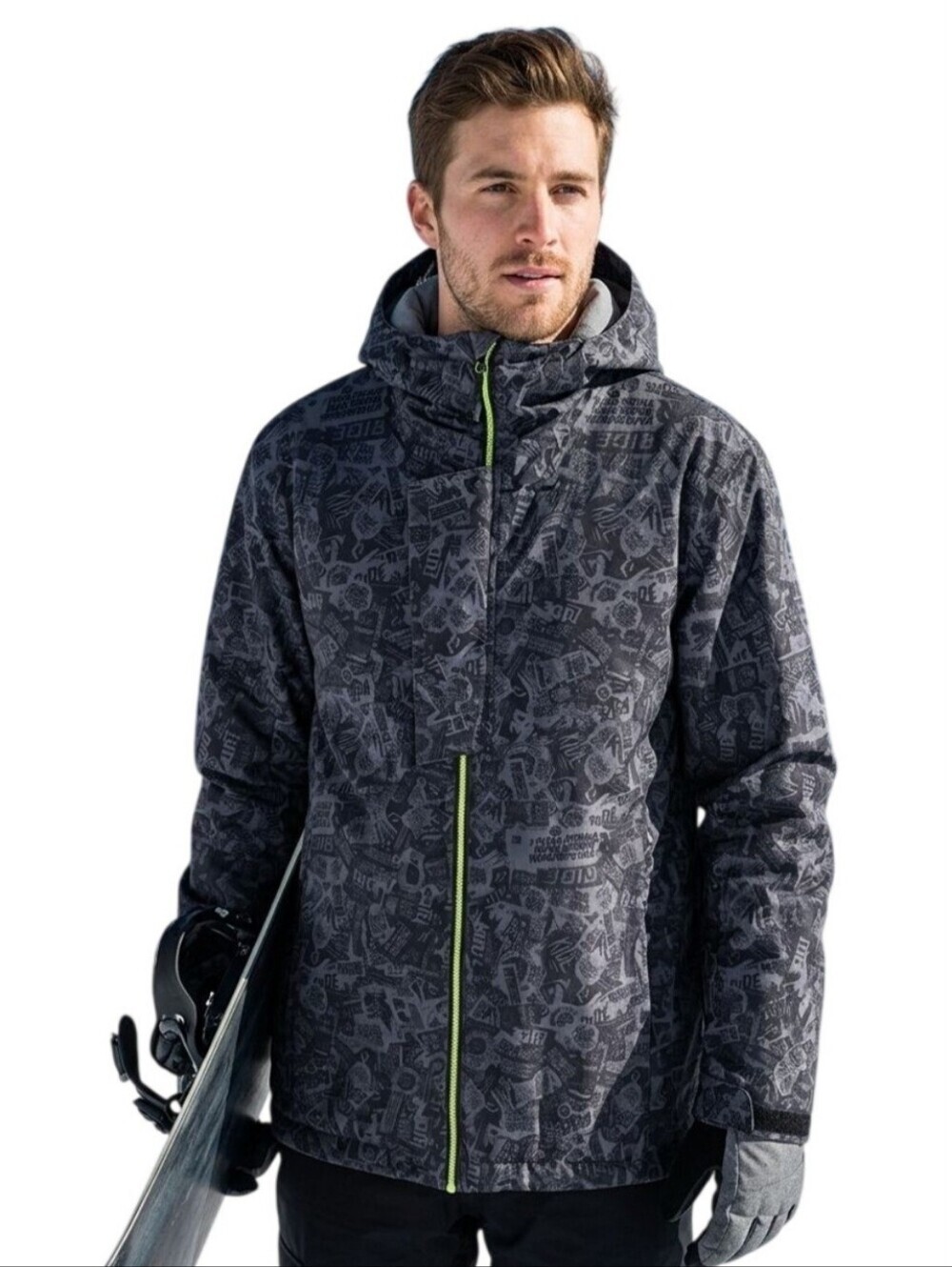 Ride Snowboards Insulated Snowboard Jacket All Over Logo Print Neon Zip Size M